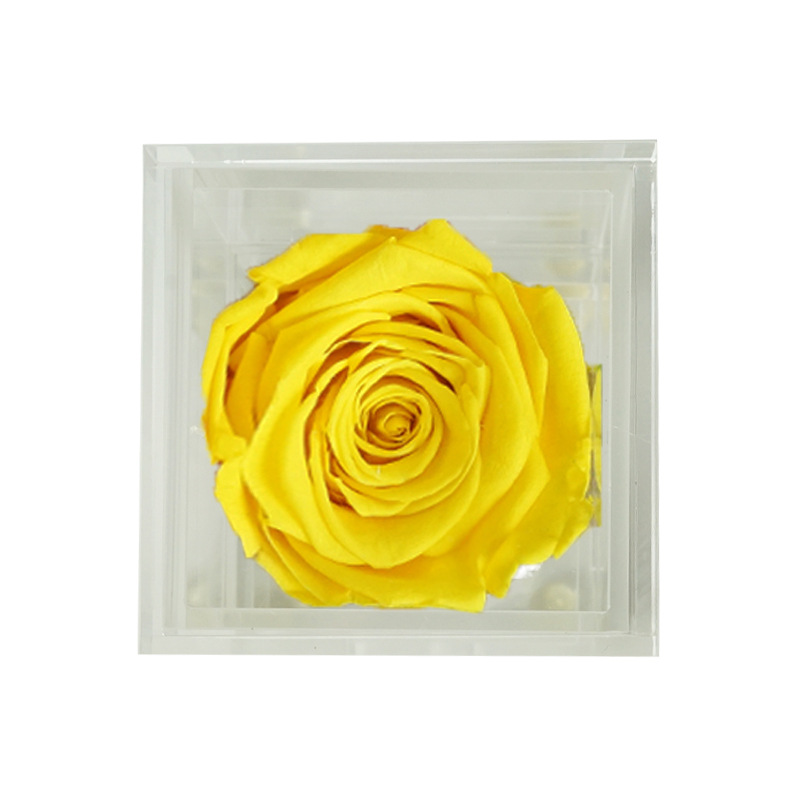 Amazon suministro de comercio exterior flor eterna acrílico 1 Agujero con cajón caja de almacenamiento Rosa caja de flores caja de regalo al por mayor
