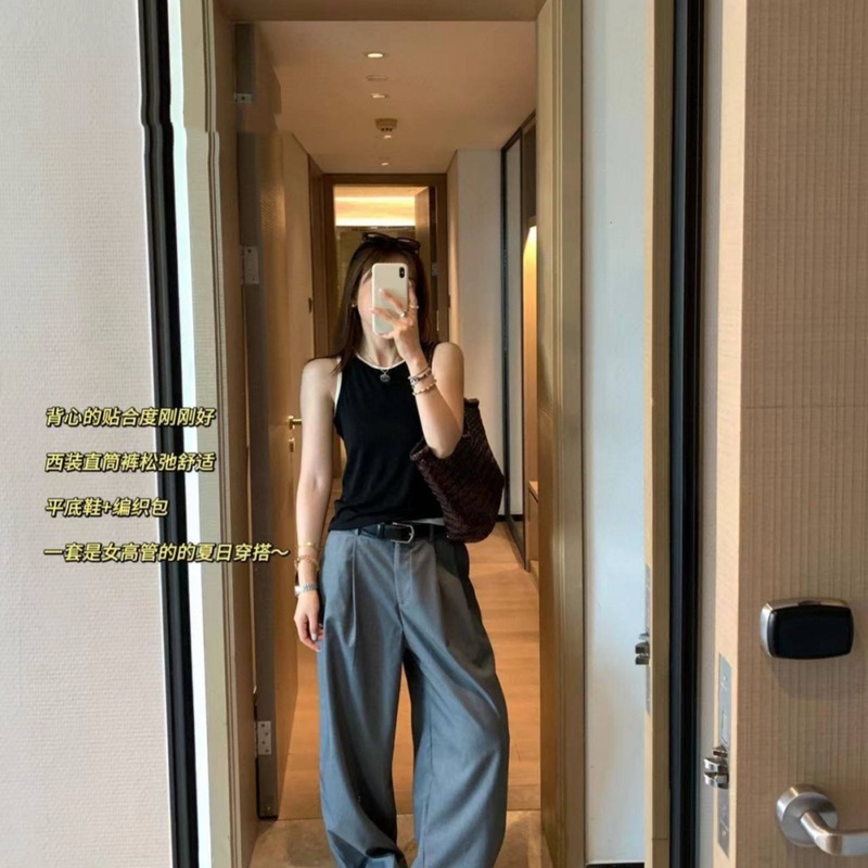 080602早秋新款圆领羊毛拼色无袖修身简约针织背心女款假两件背心|undefined