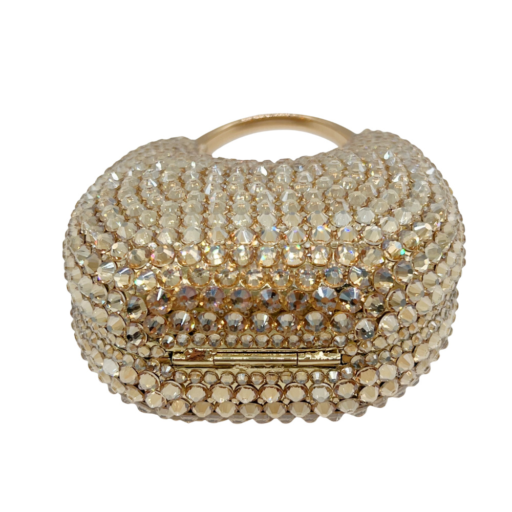 Túi satchel nữ hình bầu dục đính pha lê kim cương sang trọng dự tiệc — vàng nhạt, sâm panh, hồng, bạc