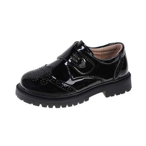 Boys' leather shoes, soft sole, spring and autumn style, black British style children's performance shoes, single shoes for middle-aged and primary school students