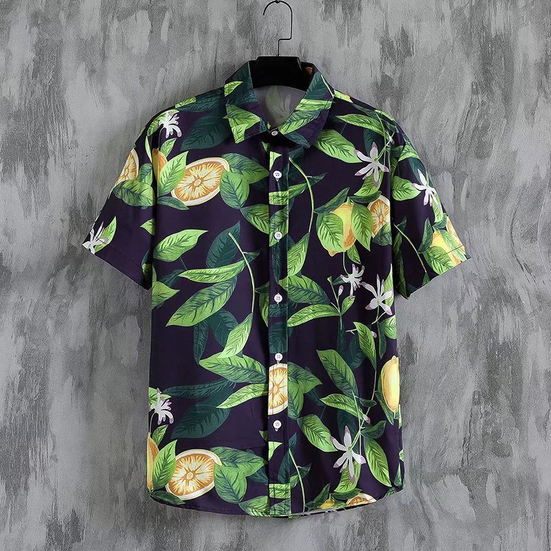 Summer Thin Hainan Sanya Island Floral Shirt Short-Sleeve Couple Outfit Plus Size 100kg Beach Vibe