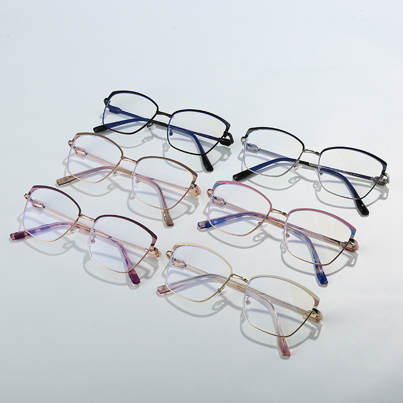 Trendige Damenbrille ohne Sehstärke, photochrome Gläser, Blaulichtfilter, Retro-Metallrahmen_voghion.com