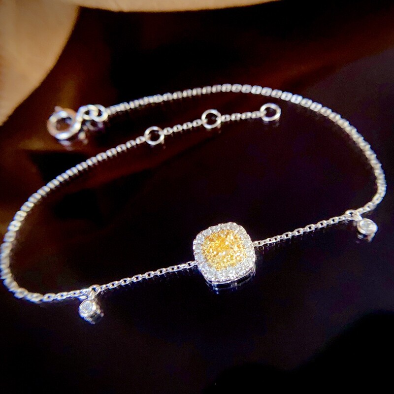 18K gold natural yellow diamond square bracelet women au750 gold diamond round bracelet new fashion real gold jewelry