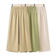 中老年人棉麻女装妈妈裤子夏薄款宽松中年洋气女裤夏季九分阔腿裤