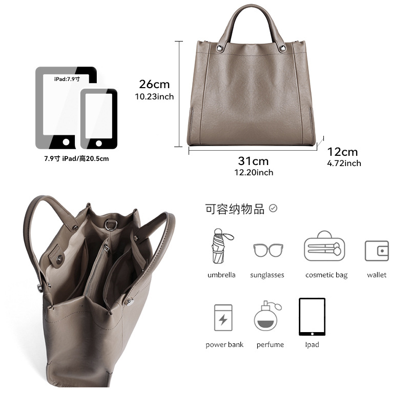 Top Grain Cowhide New Genuine Leather Women's Bag French Fashion Trendy Tote Shoulder Bag Large Capacity Crossbody Handbag - Thumbnail 3