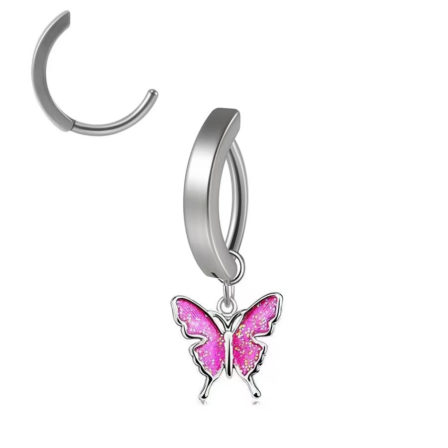 Minimalist Curved Navel Ring With Butterfly And Pentagram Designs_voghion.com