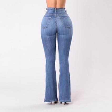 Compra directa en stock wish eBay jeans de mujer europeos y americanos transfronterizos jeans de pierna ancha con botones de cintura alta mujeres