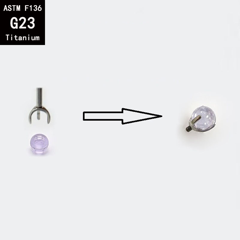 G23 Titanium Three-Claw Empty-Holder with Opal External Teeth Earring F136 Titanium Alloy Earring Tongue Nail Lip Nail Round Bead Accessories DIY detail image 9
