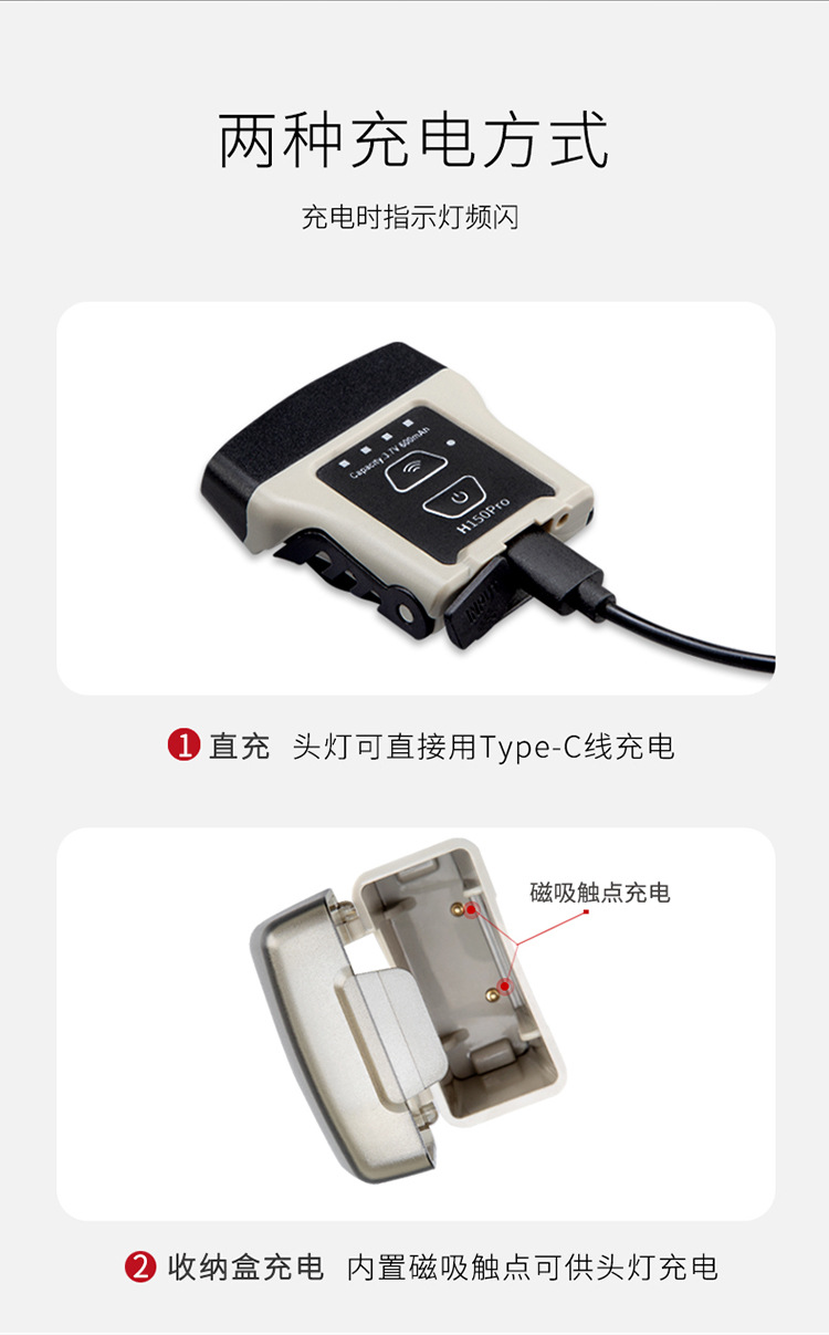 山力士感应夹帽灯 钓鱼头灯帽夹灯强光超亮超轻小号夜