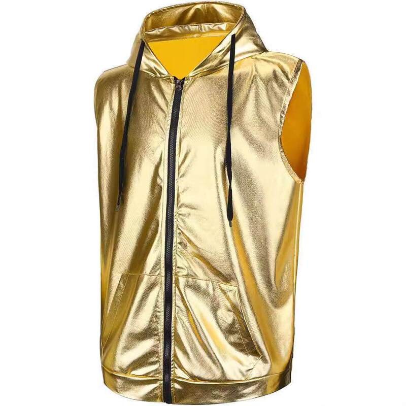 Cross-Border European and American Men's Performance Vests, Shiny Sports Casual Men's Hooded Vests Cross-Border European and American Men's Performance Vests, Shiny Sports Casual Men's Hooded Vests