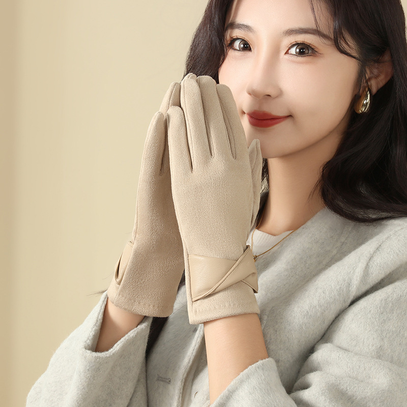 Guantes cálidos de invierno para mujeres, guantes de lana creativos para conducir vehículos eléctricos a prueba de viento con pantalla táctil de seda