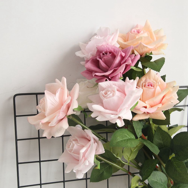 玫瑰濕潤手感過膠仿真花廠家家居裝飾婚慶路引花牆假花MW59995