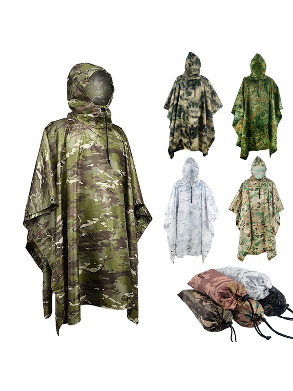 Outdoor Multifunctional Tactical Poncho Camping Hunting Cycling Cloak Hiking Portable Waterproof Camouflage Functional Raincoat