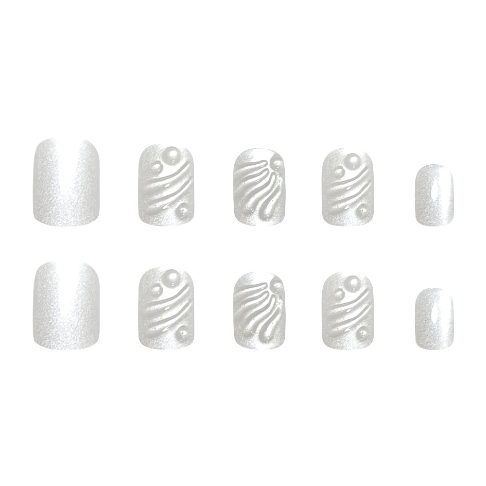 3D ondulado cristal lunar ojo de gato usar uñas Y2K transfronterizas corto blanco 24 piezas de uñas falsas suministro directo