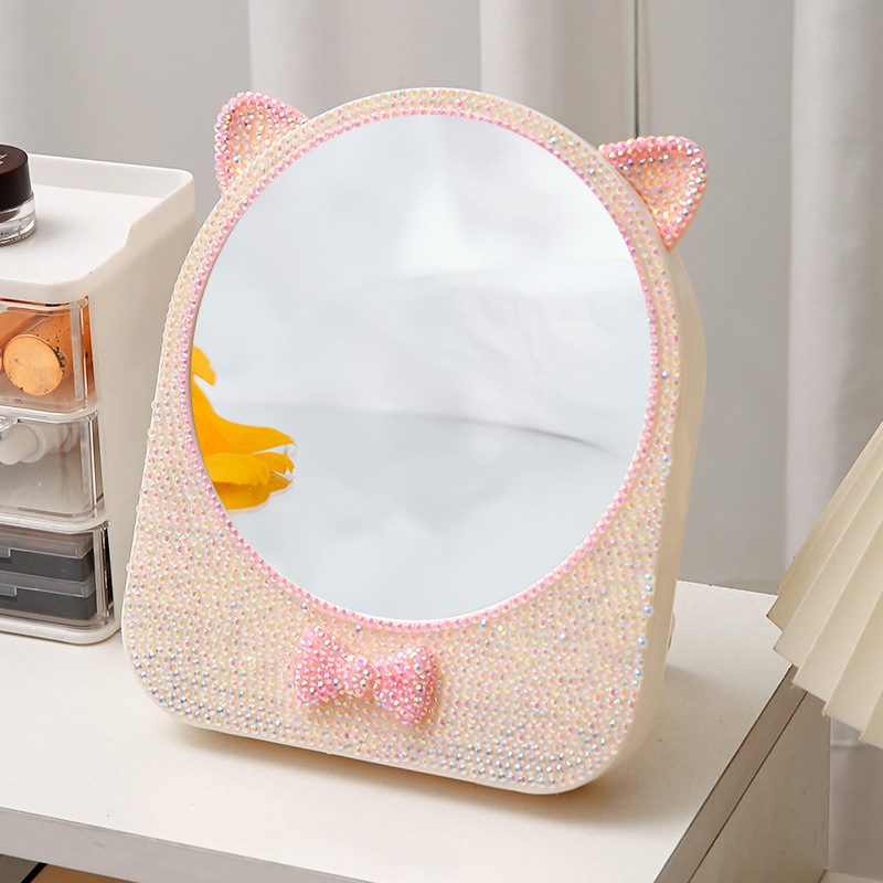 Espejo de maquillaje de escritorio de plástico ins espejo de maquillaje de niña almacén de arco espejo plegable lindo gato oídos espejo