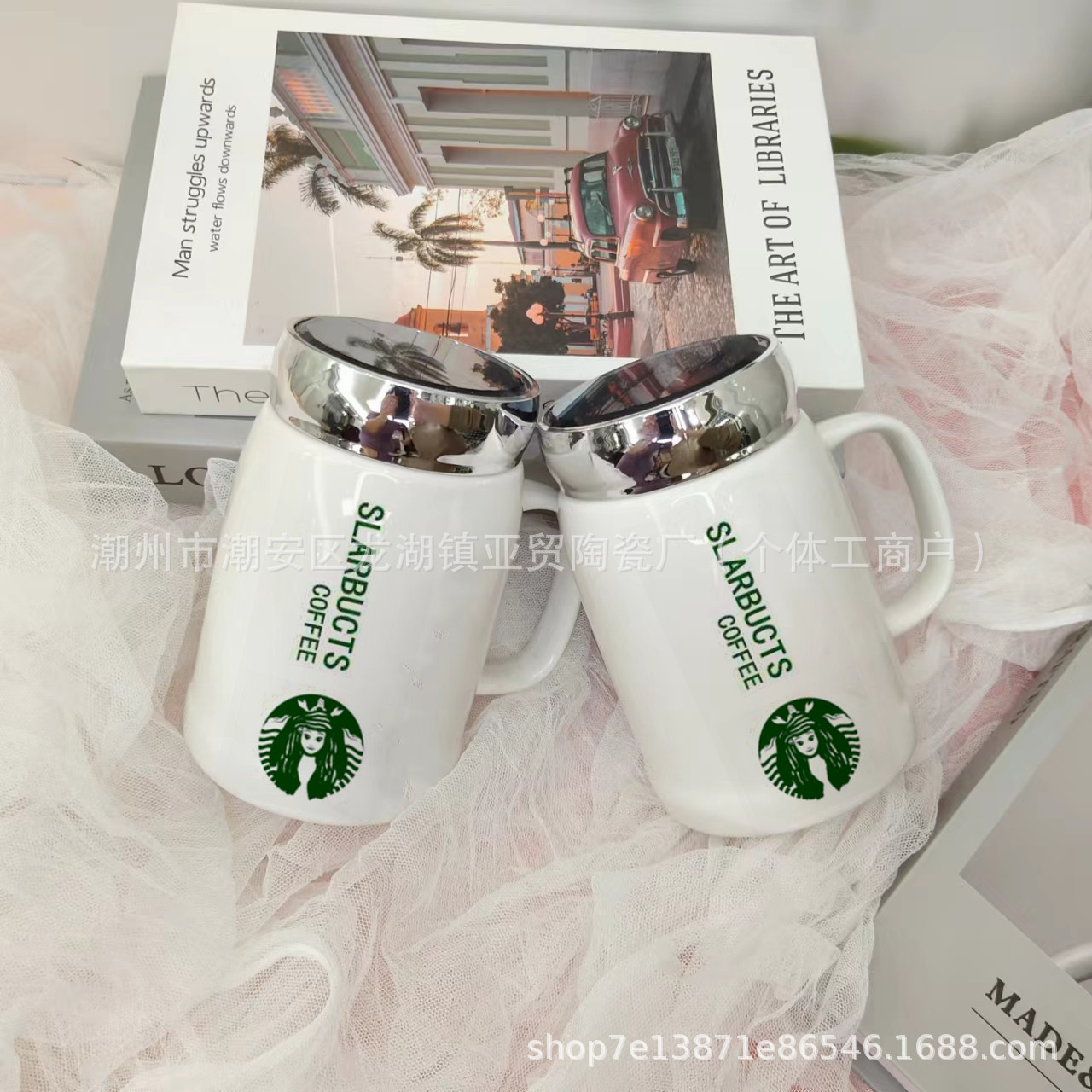 Nuevo estilo americano Starbucks doble taza de cerámica transfronteriza taza de regalo al por mayor de comercio exterior taza de regalo navideña de apertura
