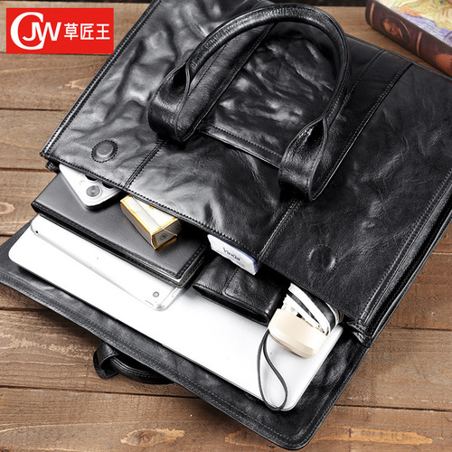 Handbag men's bag new style genuine leather work business briefcase men's bag cowhide computer bag file large capacity
