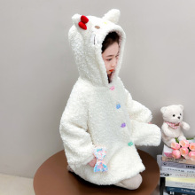 女童羊羔绒外套冬季小女孩夹棉保暖大衣2025新款洋气儿童连帽外套