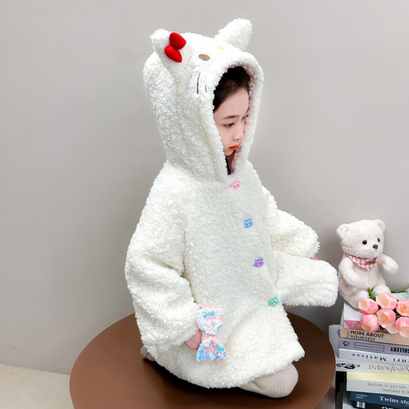 女童羊羔绒外套冬季小女孩夹棉保暖大衣2025新款洋气儿童连帽外套