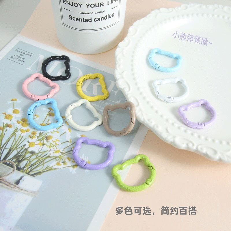 DIY Colorful Round Bear Spring Buckle Keychain Versatile Cute Fresh Backpack Pendant Accessories Wholesale