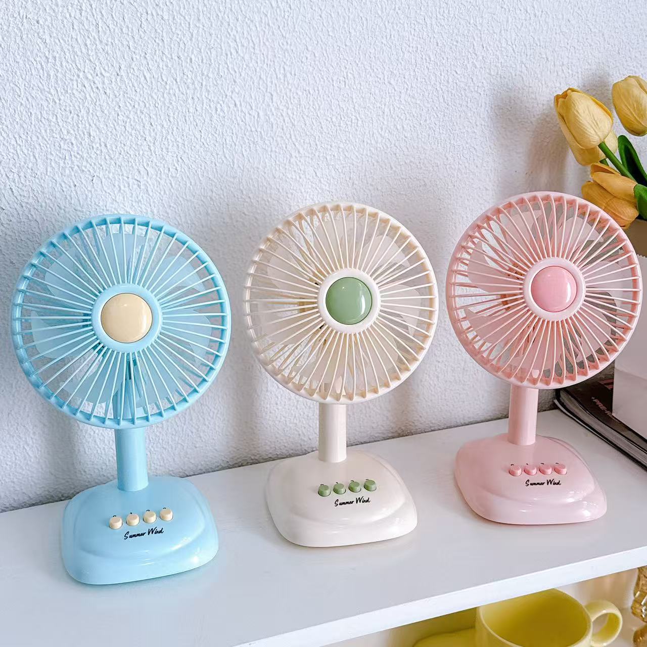 可爱复古宿舍桌面风扇可调节三档按钮夏季野餐蓄电USB充电风扇
