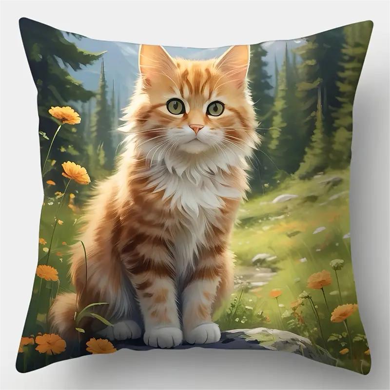 80g Weight Pillow Cases Home Textiles & Decor Type Polyester Material Cat Pattern Cute Style Cute Cat Polyester Pillow Cases Couch & Sofa Decor 无