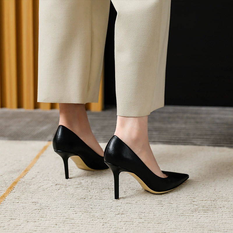 Туфли-лодочки женские на шпильке с острым носком, черные, для работы, весна-лето 2025, JC, для подружек невесты