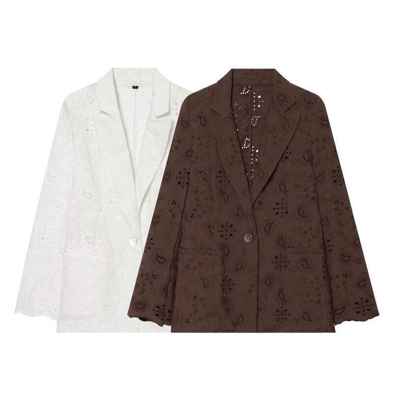 European and American Cross-Border Fashion 2026 New Women's Hollow-Out Embroidered Blazer Suit