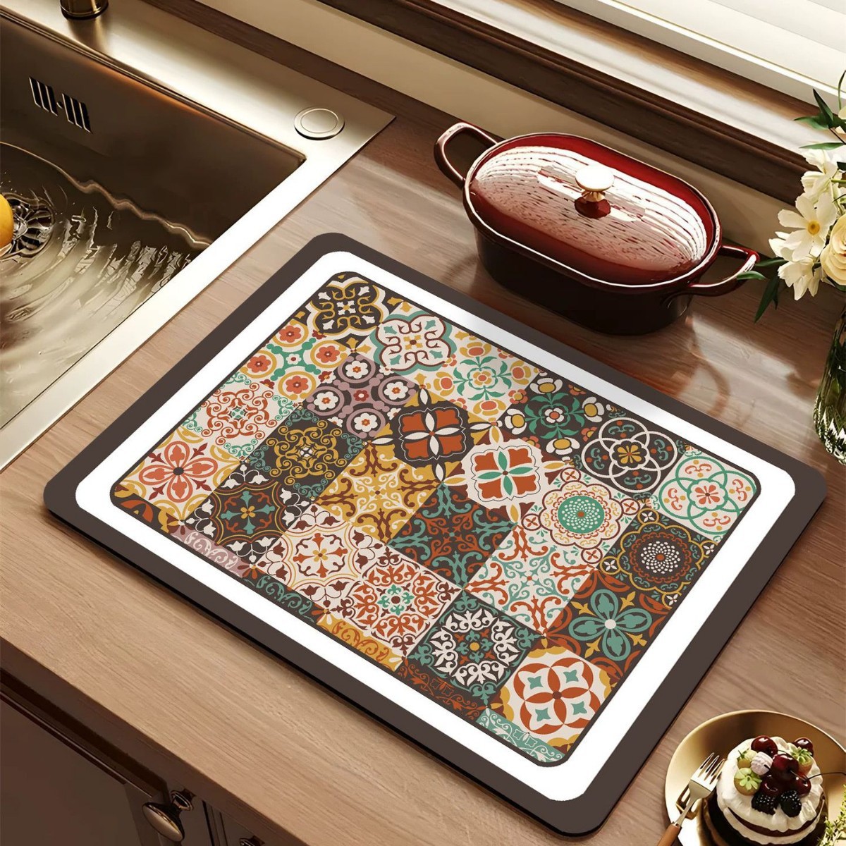 Cocina original retro americana absorbe almohadilla de drenaje almohadilla de absorción de barro de algas almohadilla de taza almohadilla de mesa antideslizante