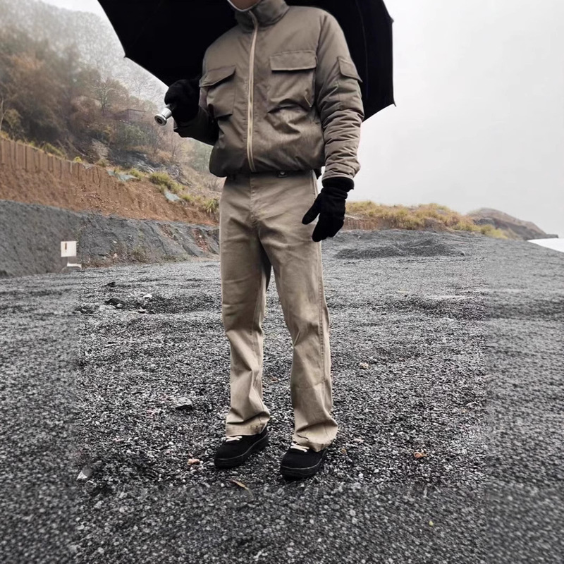 American Style Casual Pants Three-Dimensional Tailored Washed Old Solid Color Straight Pants for Autumn and Winter Maillard Advanced Sense Slim-Fit Trousers