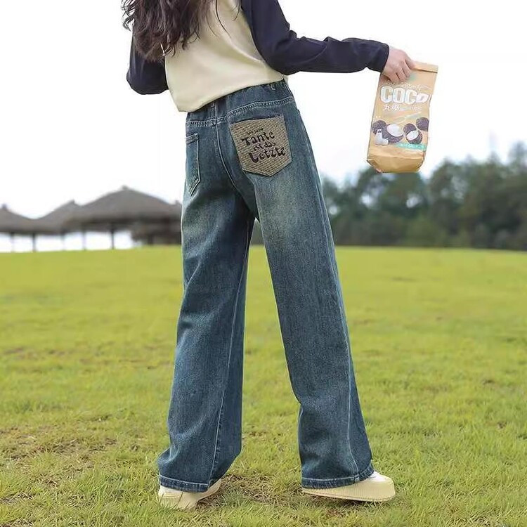 Cross-border girls' straight leg jeans, autumn 2026 new style, stylish children's clothing, casual long style.