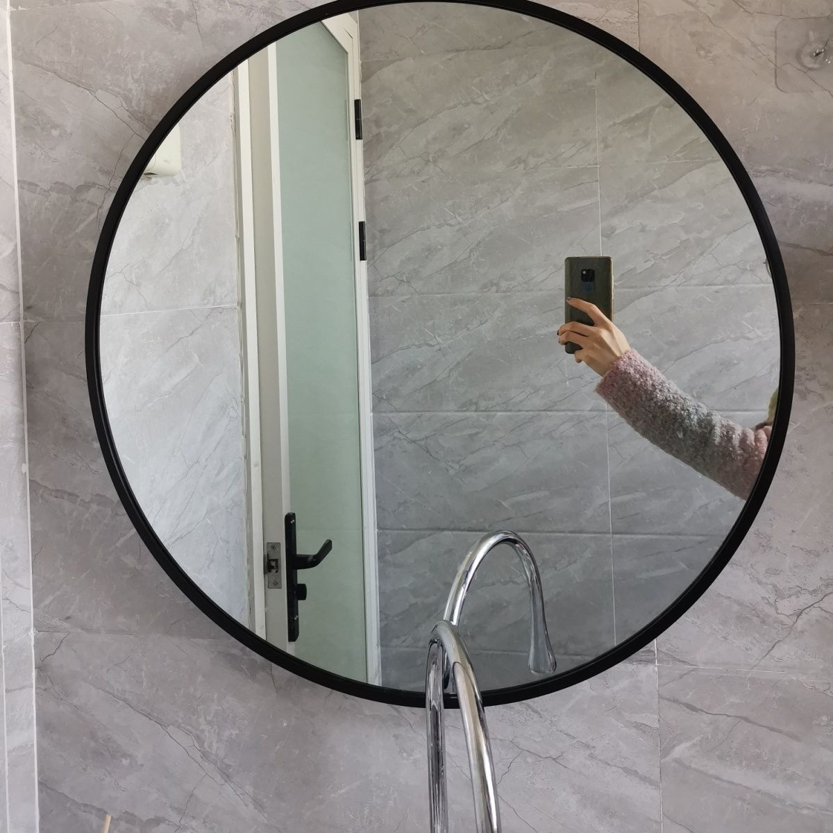 Bathroom Mirror, Dressing Mirror, Round Aluminum Alloy Mirror, Makeup Bathroom Mirror, Dormitory Full-Length Mirror, Home Mirror