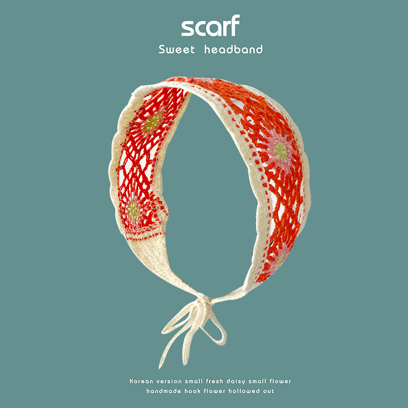 Nuevo colorido estilo étnico hecho a mano de ganchillo tejido banda de pelo de ala ancha estilo pastoral retro de las mujeres banda de pelo bolsa pañuelo sombrero