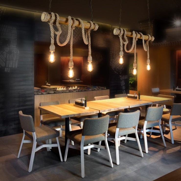 Candelabro de tubo de bambú con cuerda de cáñamo retro restaurante creativo pasillo cafetería tienda de ropa bar lámpara decorativa de bambú creativo