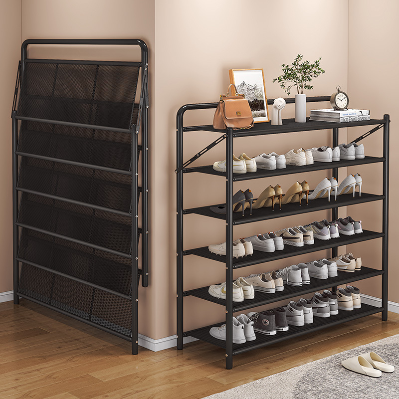 Installation-free Folding Shoe Rack Household Doorway Multi-layer Rental Room Small Narrow Simple Storage Stainless Steel Iron Shoe Cabinet