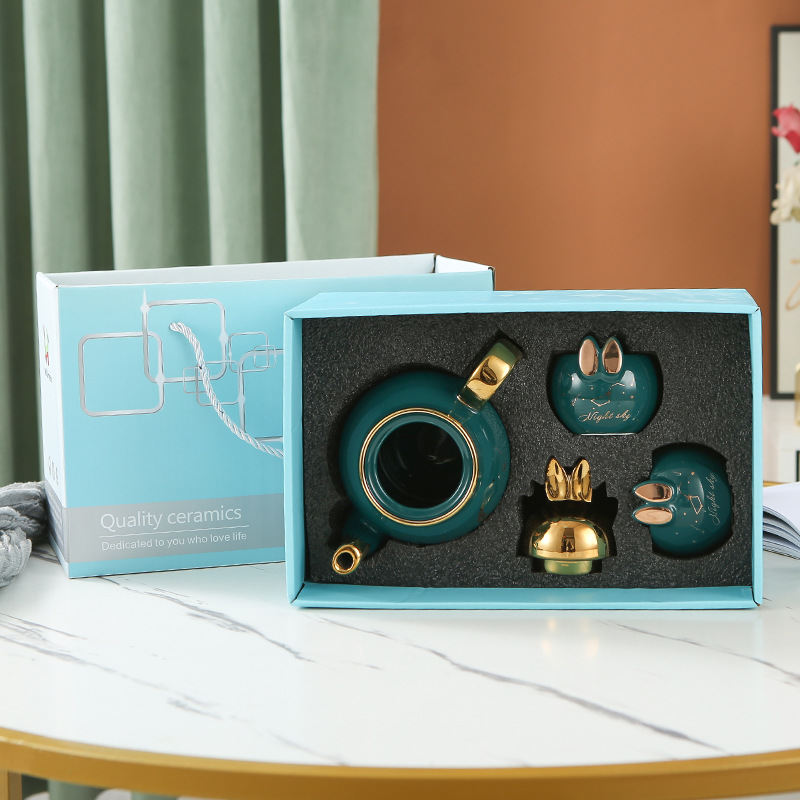 Lindo flor tetera traje de mano de cerámica regalo se puede utilizar como logotipo una olla cuatro tazas tarde juego de té regalo