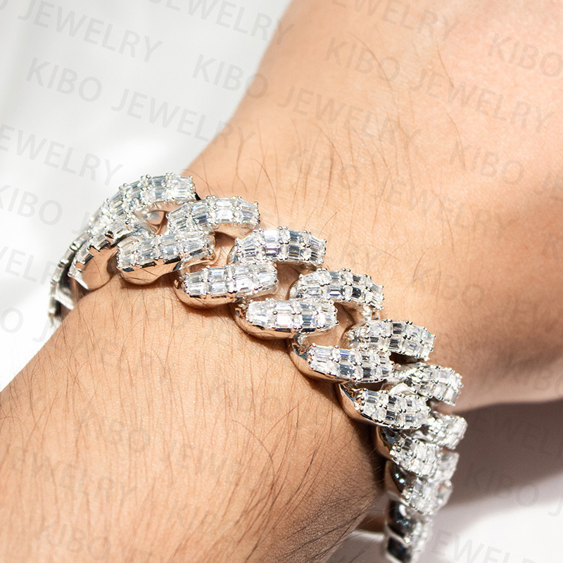 Trendy Design Moissanite Bracelet 18mm Baguette Cuban Chain Fashion Simple Creative Men's Bracelet Trendy Design Moissanite Bracelet 18mm Baguette Cuban Chain Fashion Simple Creative Men's Bracelet