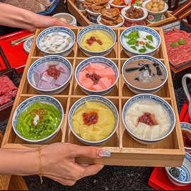 创意网红火锅店九宫格青花碗糖水碗甜品碗密胺耐摔碗食材分格拼盘