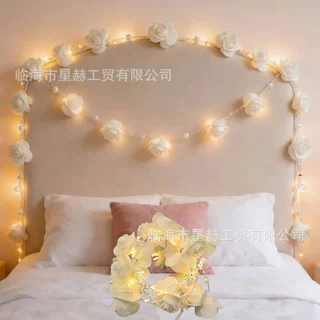 玫瑰花灯串婚庆节日卧室房间仙女珍珠装饰灯串仿真玫瑰花LED灯串