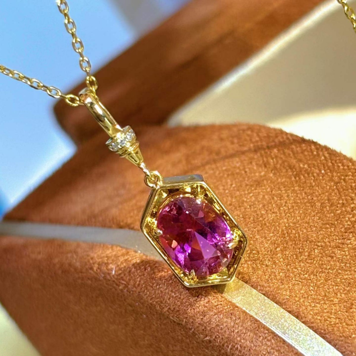 18k gold pink tourmaline pendant women's accessories versatile jewelry gift jewelry Y1983