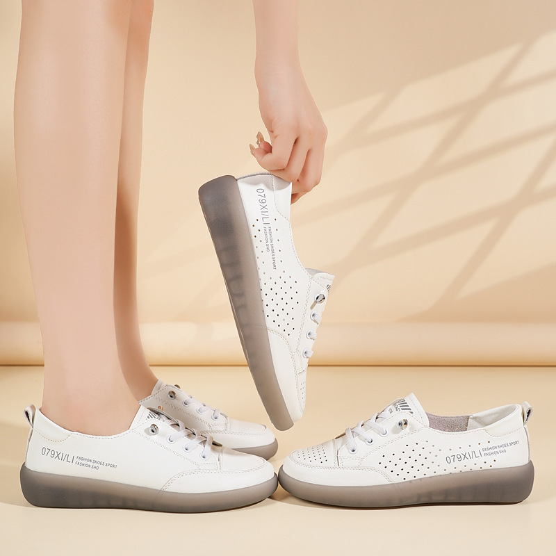 Genuine Leather Soft-Soled White Shoes 2025 New Model Wear-Resistant Flat-Soled Lightweight Breathable Fashionable Casual Women's Shoes Genuine Leather Soft-Soled White Shoes 2025 New Model Wear-Resistant Flat-Soled Lightweight Breathable Fashionable Casual Women's Shoes