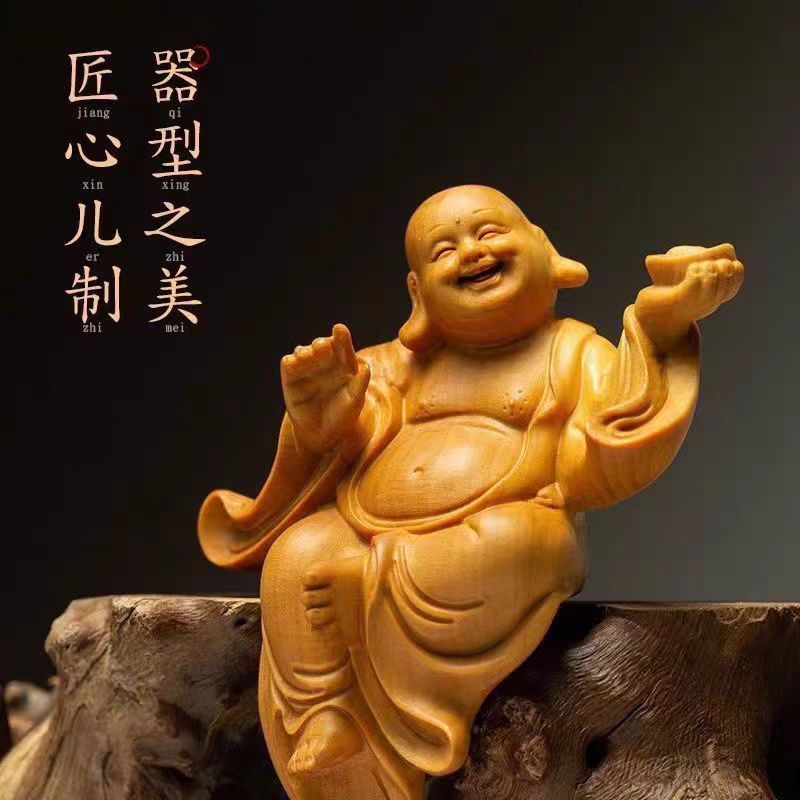 崖柏木雕悬空弥勒佛摆件手把件实木笑佛中式家居客厅玄关店铺收藏|undefined