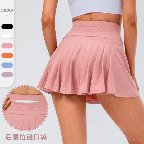 Women's nude fitness tennis skirt double layer anti-exposure dance pleated skirt running breathable sports skirt 12430