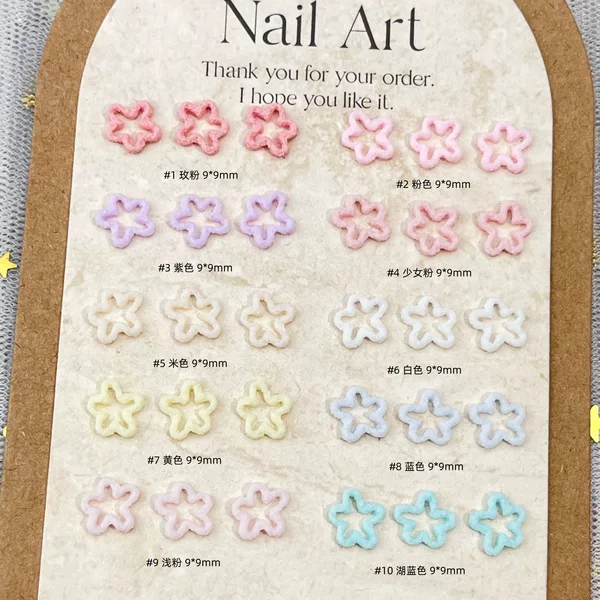 Irregular Hollow Flower Nail Art Accessories Macaron Color Stars Heart Clouds Resin DIY Wearable Nail Decorations