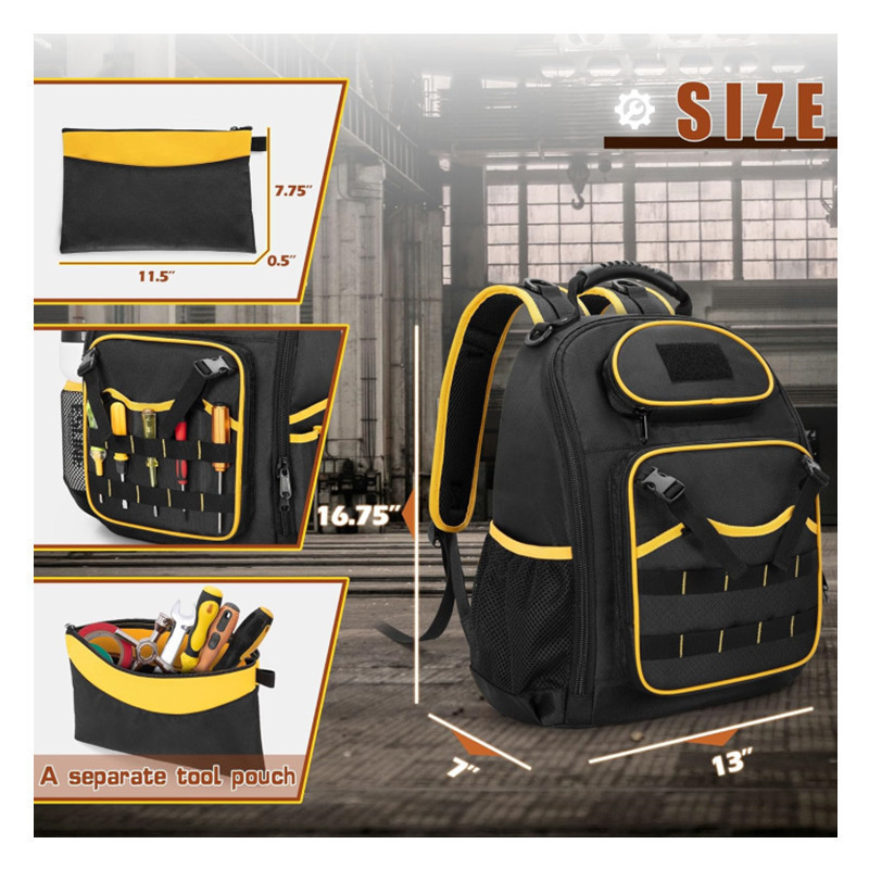 Nueva herramienta de tela Oxford, mochila, bolsa de herramientas, kit pesado, con múltiples bolsillos y funda para computadora portátil