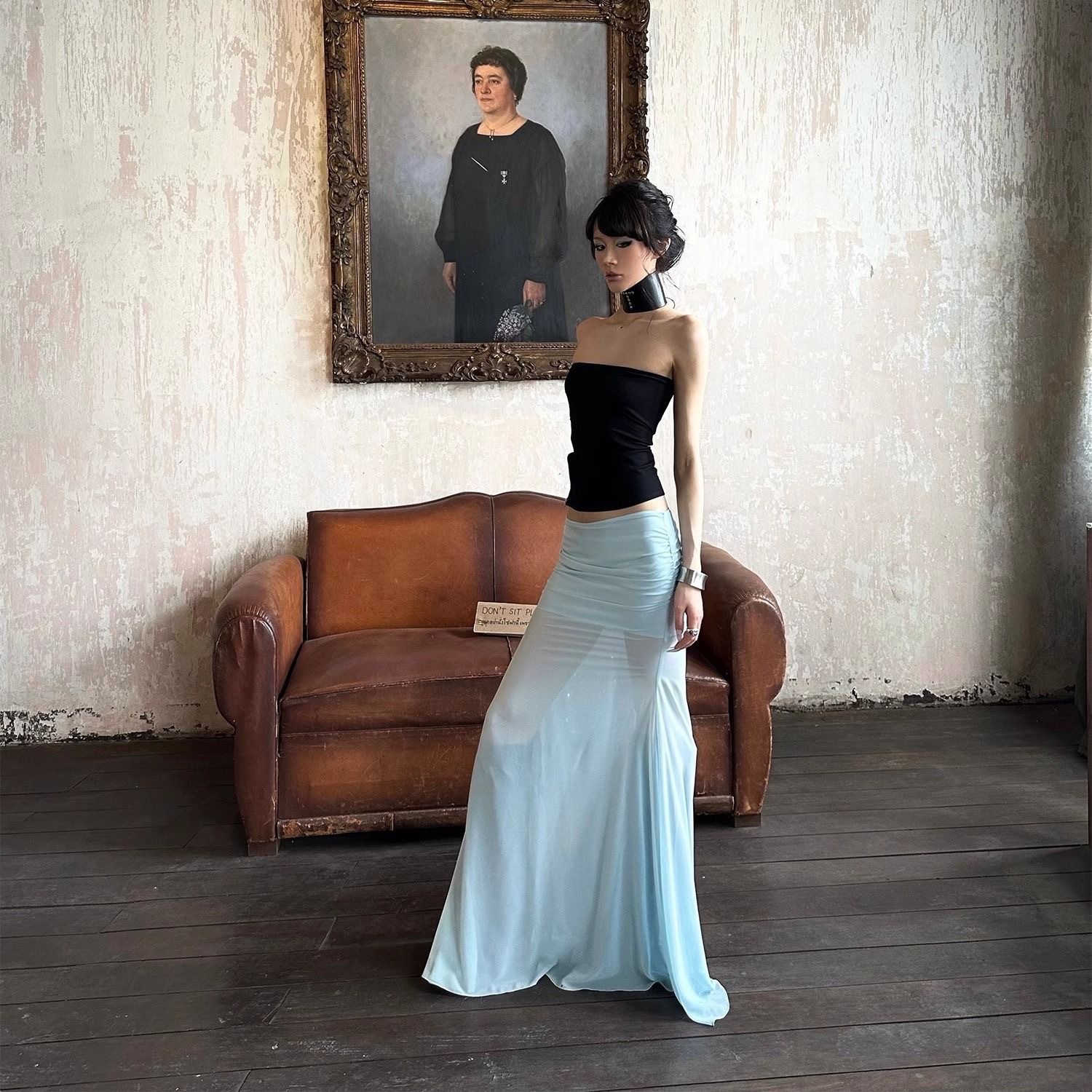 2025 New Summer Design Niche Chic Mermaid Muse Mesh Skirt Low Waist Fishtail Mid-Length Skirt