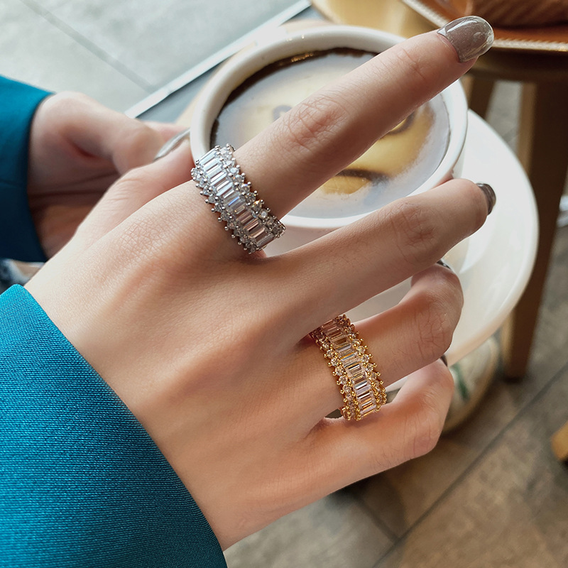 Korean open ring niche female micro-encrusted zircon copper plated real gold ring