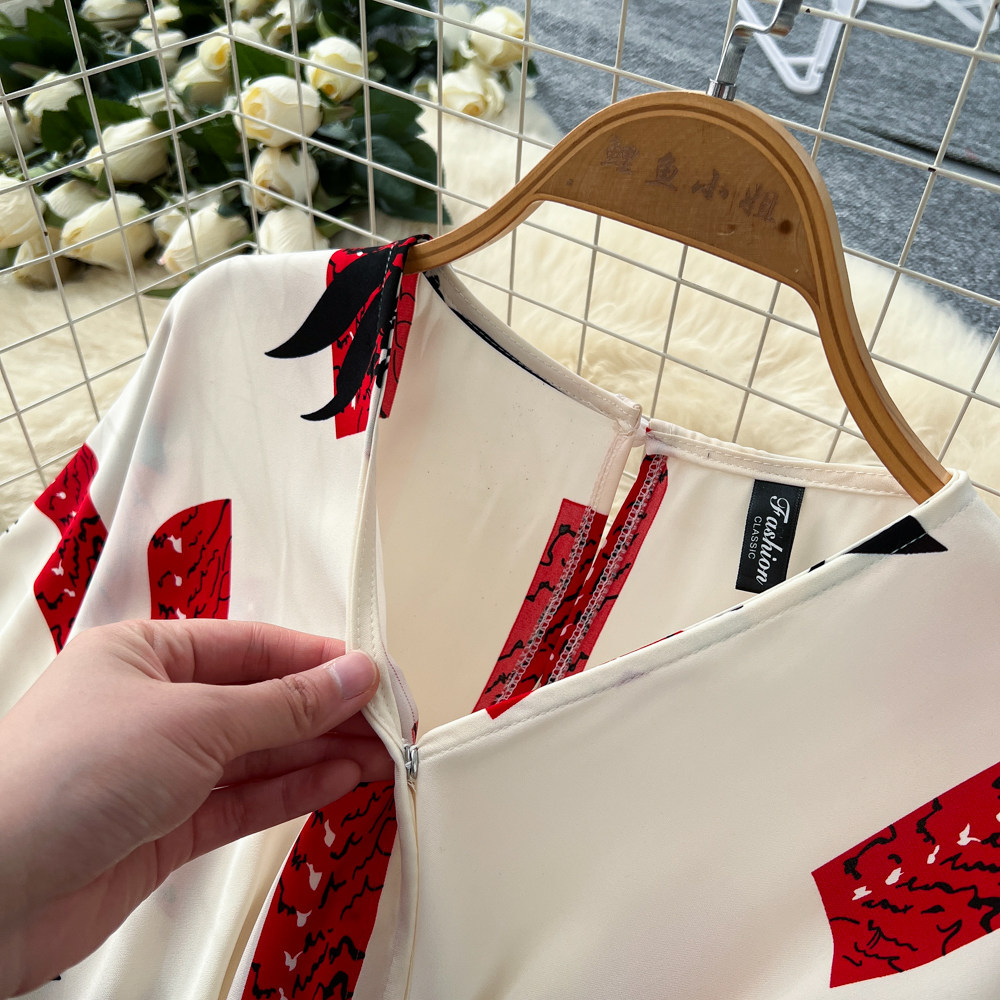 Korean Style Women's V Neck Jumpsuit High Waisted Wide Leg Pants Slimming Print Workwear Summer Elegant Long Romper_ecoleips.com