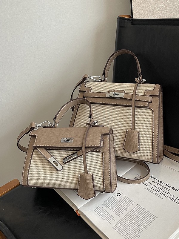Bolso Kelly retro de alta gama para mujer, nuevo estilo transfronterizo de gran venta, patchwork de lino, colores contrastantes, bolso de hombro y bandolera.