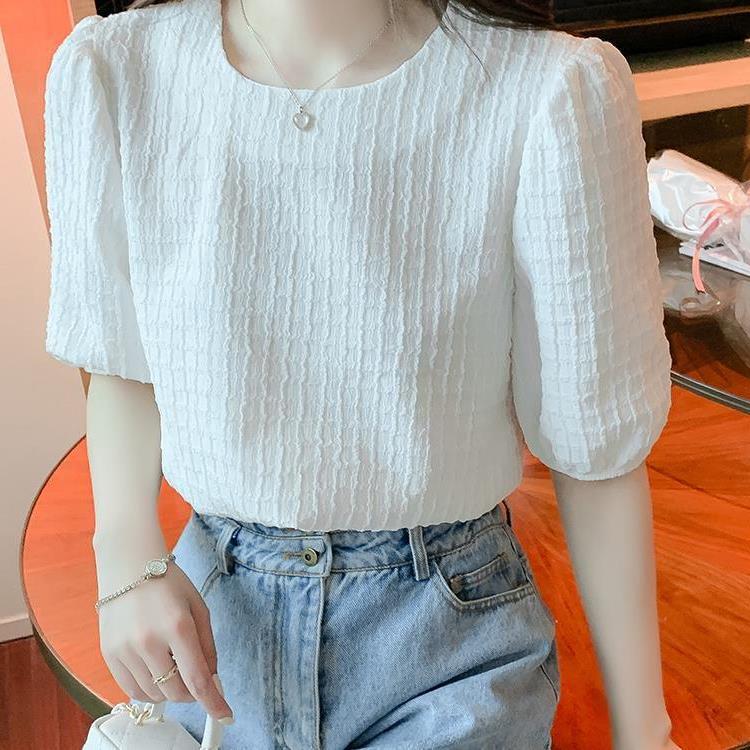 Puff Sleeve Round Neck Loose Shirt Women's Summer Wear 2022 New Design Sense Niche Short Sleeve Chiffon Top Women Puff Sleeve Round Neck Loose Shirt Women's Summer Wear 2022 New Design Sense Niche Short Sleeve Chiffon Top Women